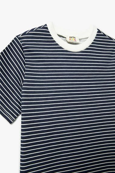 Striped Cotton Short Sleeve T-Shirt for Boys with Crew Neck in Navy Blue, Ideal for Cute Outfits and Sweet Surprises - photo 3