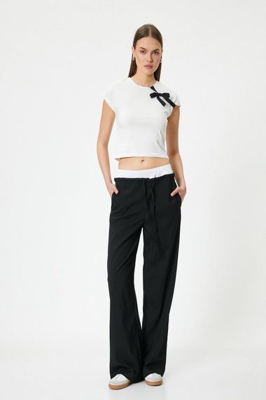 Koton Fiyonklu Tişört Crop Kısa Kollu Bisiklet Yaka Pamuklu - photo 2