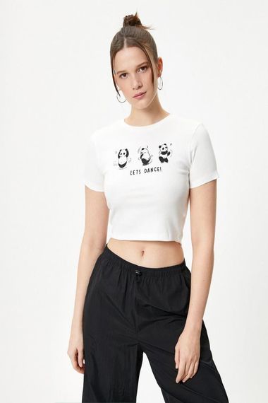 Koton Panda Baskılı Tişört Slim Fit Pamuklu Kısa Kollu Bisiklet Yaka - photo 3
