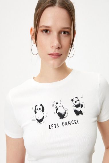 Koton Panda Baskılı Tişört Slim Fit Pamuklu Kısa Kollu Bisiklet Yaka - photo 1