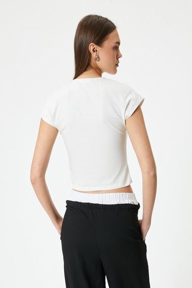 Koton Fiyonklu Tişört Crop Kısa Kollu Bisiklet Yaka Pamuklu - photo 4