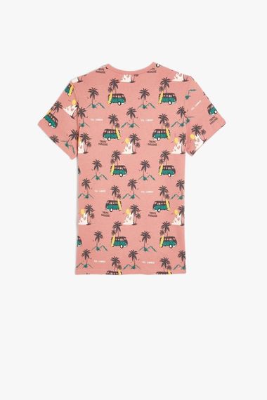 Boys' Cotton T-Shirt with Palm Print, Short Sleeves and Crew Neck in Pink, Available in Youth Sizes 5-6, 9-10, and 11-12 - photo 2