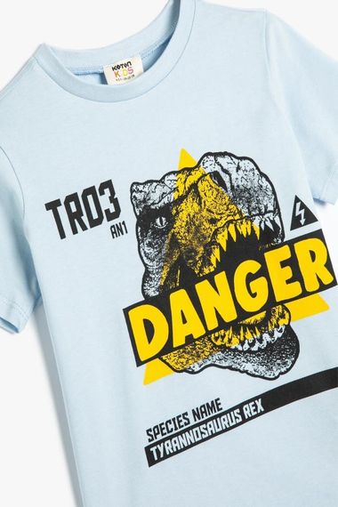 Футболка для хлопчиків з коротким рукавом, круглим вирізом, бавовняна, з принтом динозавра, синя, 4-5 років, 7-8 років - фото 3