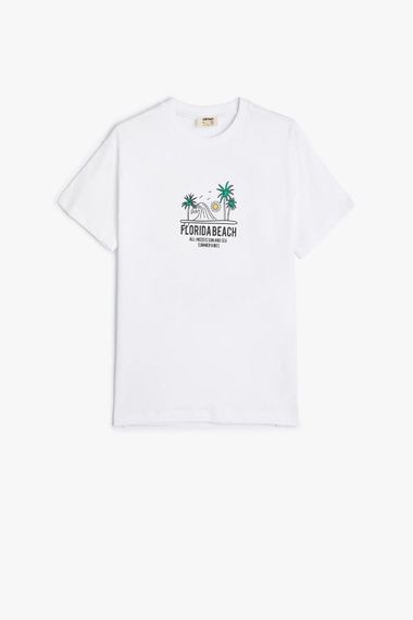 Футболка для хлопчиків Koton з коротким рукавом, колір білий, з принтом Флориди, 100% бавовна, ідеальний вибір для стилю та комфорту - фото 1