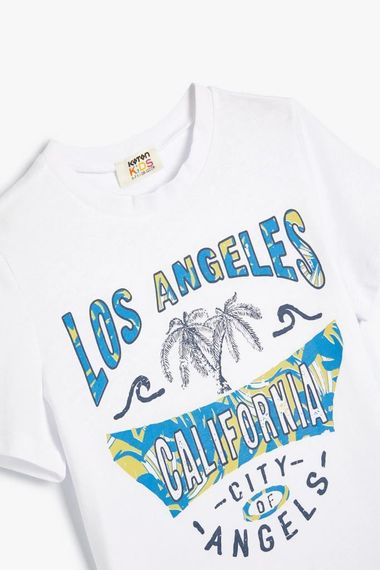 Koton Erkek Çocuk Tişört Şehir Baskılı Kısa Kollu Bisiklet Yaka Pamuklu - fotoğraf 3