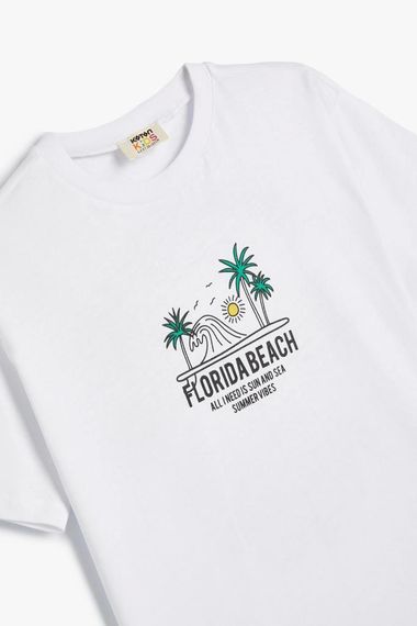 Футболка для хлопчиків Koton з коротким рукавом, колір білий, з принтом Флориди, 100% бавовна, ідеальний вибір для стилю та комфорту - фото 3