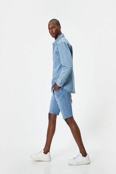 Koton Kot Şort Bermuda Slim Fit Düğmeli Cep Detaylı - fotoğraf 1