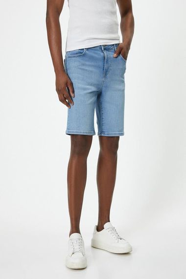 Koton Kot Şort Bermuda Slim Fit Düğmeli Cep Detaylı - fotoğraf 3