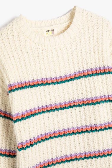Koton Kız Çocuk Örme Kazak Uzun Kollu Yuvarlak Yaka Fitilli - fotoğraf 3