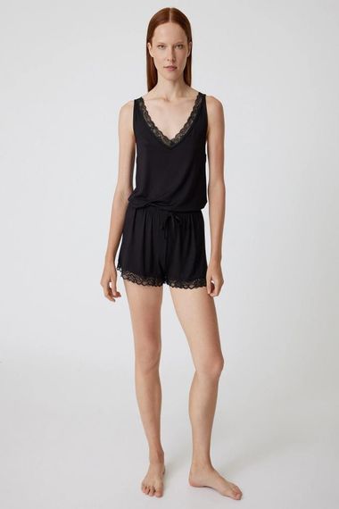 Koton Şort Pijama Altı Dantel Detaylı Viskon Kumaş - photo 2