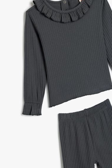 Комплект футболки та штанів для дівчаток Koton з довгими рукавами, з рибаналом і еластичним поясом, безпечний для малюків - фото 3