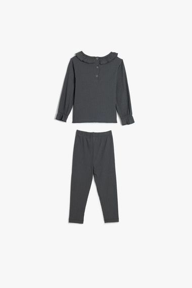 Комплект футболки та штанів для дівчаток Koton з довгими рукавами, з рибаналом і еластичним поясом, безпечний для малюків - фото 2