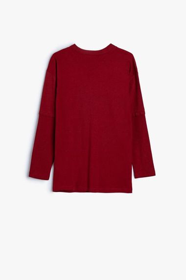 Oversized Cotton Boys' Long Sleeve T-Shirt with College Print in Burgundy - photo 2