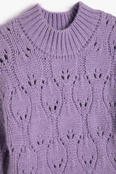 Koton Kız Çocuk Örgü Kazak Ajurlu Yuvarlak Yaka Uzun Kollu Yumuşak Dokulu - fotoğraf 3