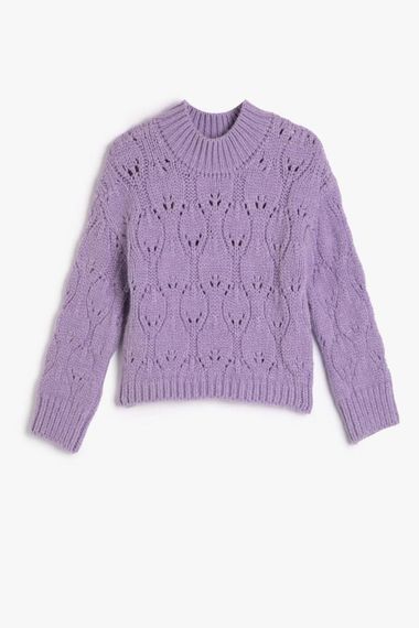 Koton Kız Çocuk Örgü Kazak Ajurlu Yuvarlak Yaka Uzun Kollu Yumuşak Dokulu - fotoğraf 1