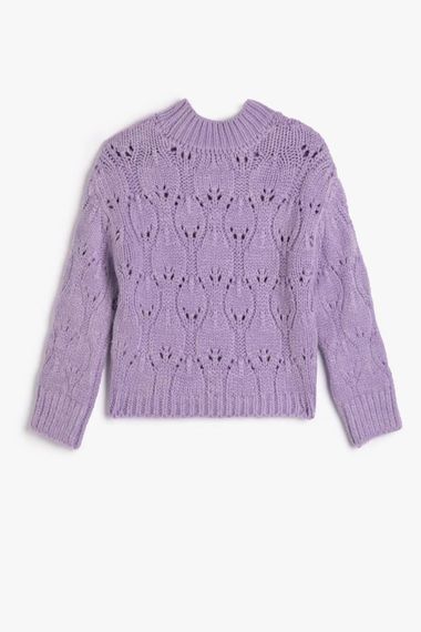 Koton Kız Çocuk Örgü Kazak Ajurlu Yuvarlak Yaka Uzun Kollu Yumuşak Dokulu - fotoğraf 2