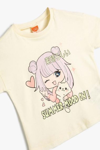 Koton Kız Bebek Anime Tişört Kısa Kollu Bisiklet Yaka - fotoğraf 3