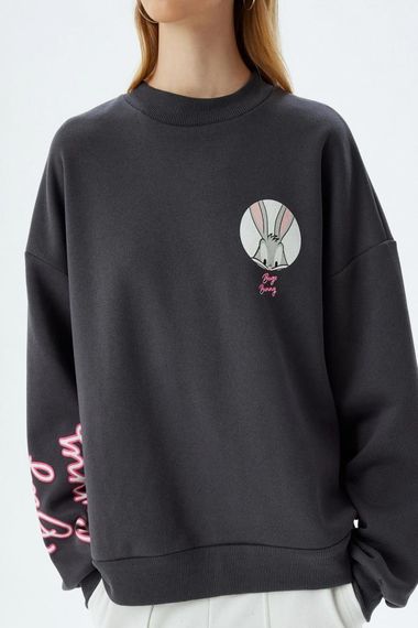 Оверсайз свитшот з принтом Bugs Bunny, ліцензійний, з круглим вирізом, 44% бавовни, антрацитового кольору - фото 5