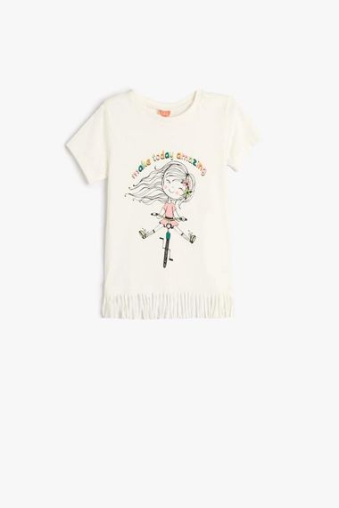 Koton Kız Bebek Püsküllü Tişört Kız Çocuk Baskılı Kısa Kollu - fotoğraf 1