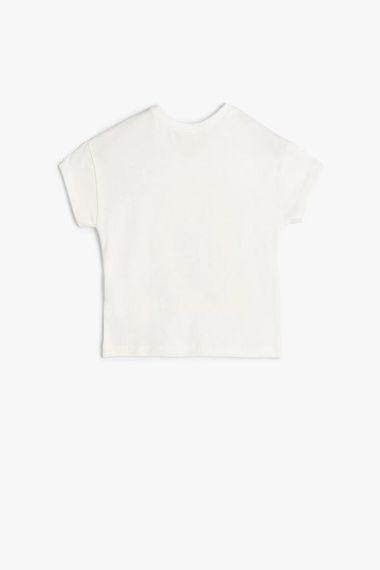 Футболка для дівчинки Koton з малюнком ведмедика, короткий рукав, круглий виріз, з бавовни, екрю, доступні розміри 9-12 міс., 12-18 міс., 18-24 міс., 4-5 років - фото 2