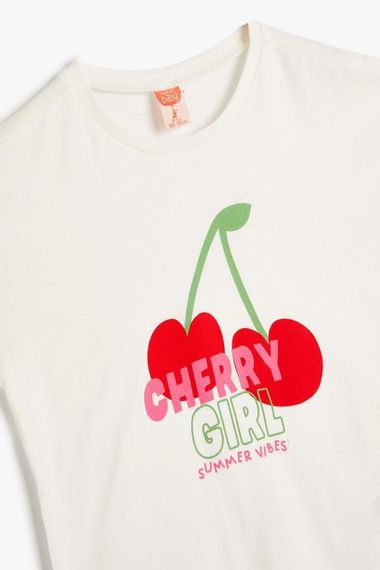 Дитяча футболка Koton для дівчаток з принтом вишні, короткий рукав, круглий виріз, 100% бавовна, доступна в кольорі екру - фото 3