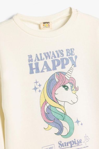 Koton Kız Çocuk Unicorn Sweatshirt Uzun Kollu Bisiklet Yaka Şardonlu Pamuklu - fotoğraf 3