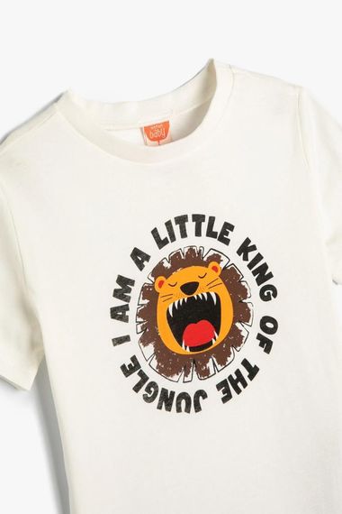Koton Baby Boy Basic T-Shirt Short Sleeve Lion Printed Cotton - photo 3