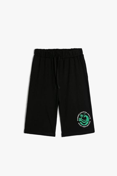 Шорты для мальчиков Koton из 100% хлопка с карманами и завязками, черного цвета, комфортные для активного отдыха и игр - фото 1