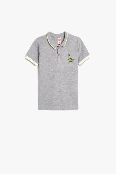 Koton Erkek Bebek Polo Yaka Tişört Kısa Kollu Dinozor İşleme Detaylı Düğmeli - fotoğraf 1