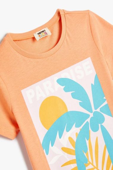 Koton Kız Çocuk Tişört Yaz Temalı Kısa Kollu Bisiklet Yaka Pamuklu - fotoğraf 3