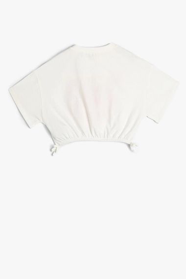 Короткий хлопковый футболка для девочек Koton с принтом колледжа, круглым вырезом и короткими рукавами, размер 6-7, 9-10, 11-12, 13-14 лет, цвет экрю - фото 2