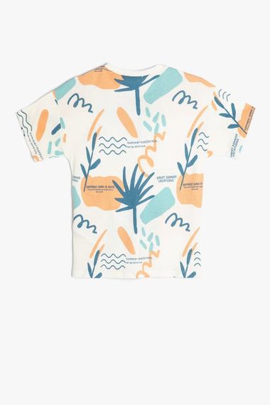 Футболка для мальчиков Koton с коротким рукавом и круглым вырезом, хлопковая, с ярким принтом, 7-8 лет, цвет экрю - фото 2