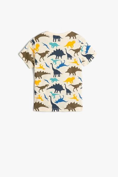 تيشيرت قصير الأكمام للبنات مع ياقة دائرية وطباعة جرافيك دينصور من كوتون، مصنوع من قطن طبيعي، مناسب للأطفال من 9-18 شهر - صورة 2