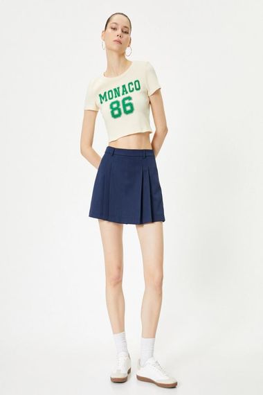 Koton Crop Monaco Tişört Kısa Kollu Bisiklet Yaka Pamuklu Slim Fit - photo 2