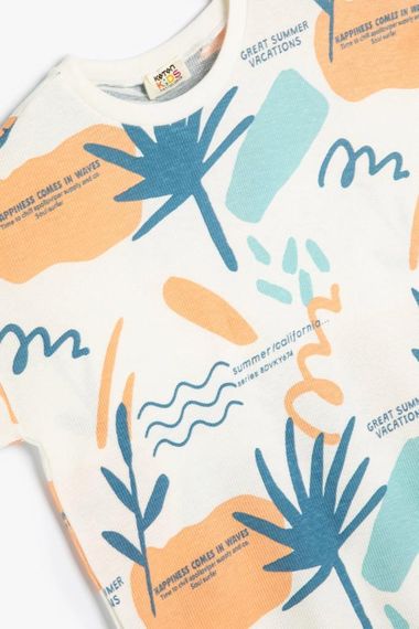 Футболка для мальчиков Koton с коротким рукавом и круглым вырезом, хлопковая, с ярким принтом, 7-8 лет, цвет экрю - фото 3