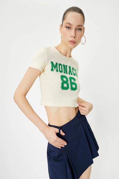 Koton Crop Monaco Tişört Kısa Kollu Bisiklet Yaka Pamuklu Slim Fit - photo 1