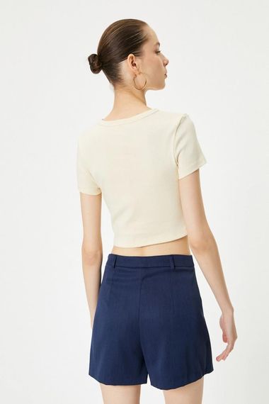 Koton Crop Monaco Tişört Kısa Kollu Bisiklet Yaka Pamuklu Slim Fit - photo 4