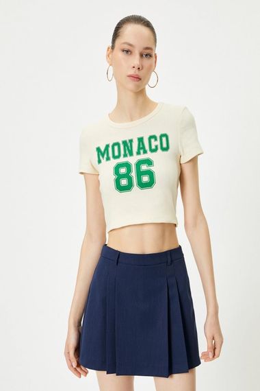 Koton Crop Monaco Tişört Kısa Kollu Bisiklet Yaka Pamuklu Slim Fit - photo 3