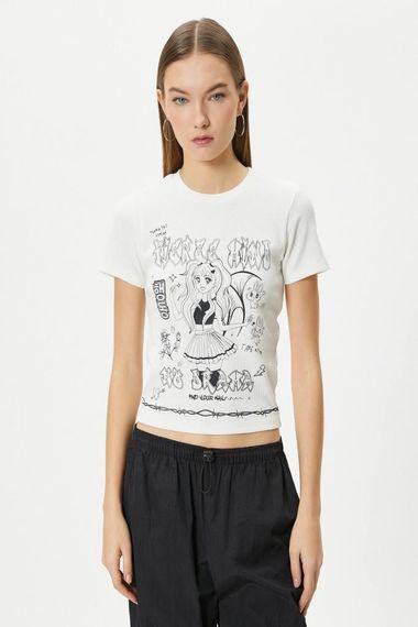 Koton Anime Tişört Baskılı Kısa Kollu Bisiklet Yaka Pamuklu Slim Fit - fotoğraf 3