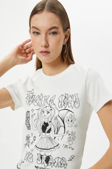 Koton Anime Tişört Baskılı Kısa Kollu Bisiklet Yaka Pamuklu Slim Fit - fotoğraf 1