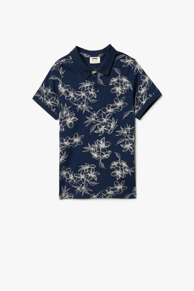 تي شيرت بولو قصير الأكمام للأطفال من كوتون، مزخرف بتفاصيل أزرار، 100% قطن، متوفر بأحجام 5-6، 9-10، و11-12 سنة باللون الكحلي - صورة 1