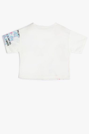 Koton Kız Çocuk Crop Tişört Grafiti Baskılı Kısa Kollu Bisiklet Yaka - fotoğraf 2