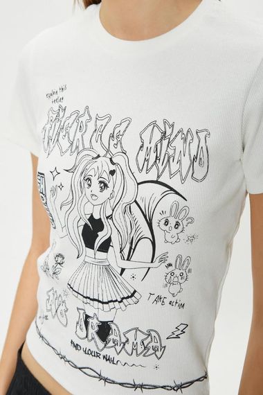 Koton Anime Tişört Baskılı Kısa Kollu Bisiklet Yaka Pamuklu Slim Fit - fotoğraf 5