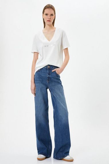 Koton Baskılı Tişört Kısa Kollu V Yaka Pamuklu - photo 2