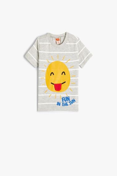 Футболка для мальчиков Koton с коротким рукавом, солнечным принтом и круглым вырезом, для возраста 4-5 лет и 24-36 месяцев, цвет экрю - фото 1