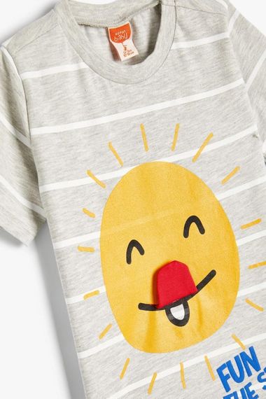 Футболка для мальчиков Koton с коротким рукавом, солнечным принтом и круглым вырезом, для возраста 4-5 лет и 24-36 месяцев, цвет экрю - фото 3