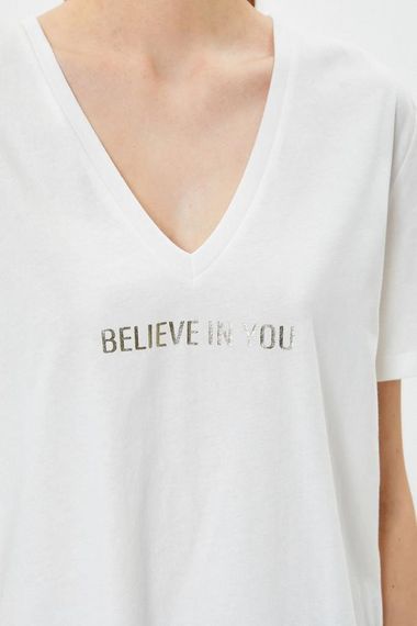 Koton Baskılı Tişört Kısa Kollu V Yaka Pamuklu - photo 5