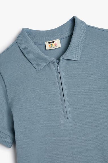 Футболка-поло для хлопчиків з коротким рукавом та деталями на ґудзиках, 100% бавовна, синя, розміри 4-5, 5-6, 9-10, 11-12 років - фото 3