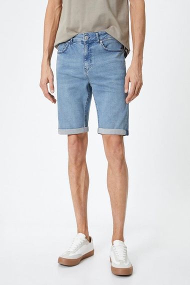 Стильні джинсові шорти Slim Fit з кишенями та гудзиками, індиго, ідеально підходять для щоденного використання - фото 3