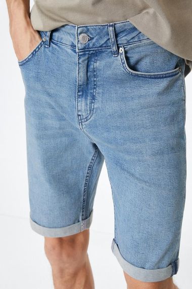 Стильні джинсові шорти Slim Fit з кишенями та гудзиками, індиго, ідеально підходять для щоденного використання - фото 5